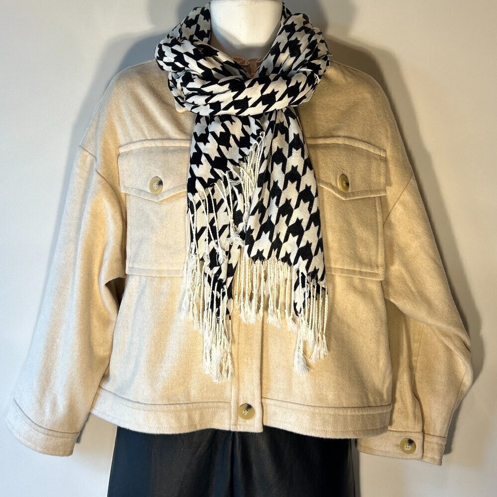 Scarf or Wrap Black & Ivory Houndstooth Timeless Preppy Academia Capsule Wardrob